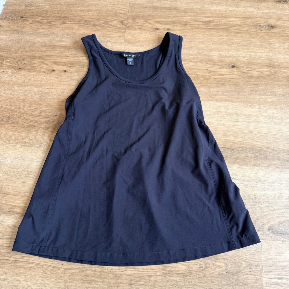 Athleta Black Active Tank Top Ribbed Racerback Flare Hem Size S Small